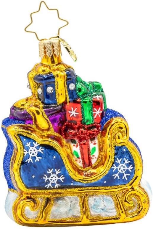 Christopher Radko Hand-Crafted European Glass Christmas Tree Decorative Ornament, Starry Night Sleigh Gem