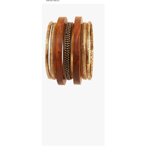 Touchstone Indian Bollywood Handcrafted Wooden Women Bamboo Wood Jewelry African Gold Bangle Set Of 7 With Natural Crafted Wood Floral Brass Fine Designer Jewelry Bangle Set For Women. Pack Of 1