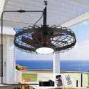 Depuley Outdoor Ceiling Fan with Light: 20 Inch Waterproof Gazebo Fans with Lights Outdoor Hanging - Plug in Remote App Control Caged Fans for Patios Pergola Porch Canopy - 6 Speed Black and Walnut