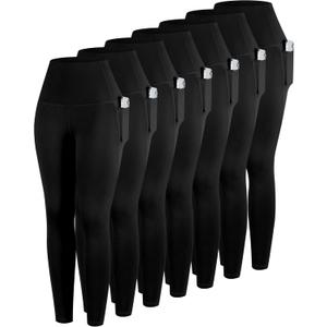 ATHVOTAR Leggings with Pockets for Women, 7 Packs High Waisted Workout Tummy Control Yoga Pants (Large)