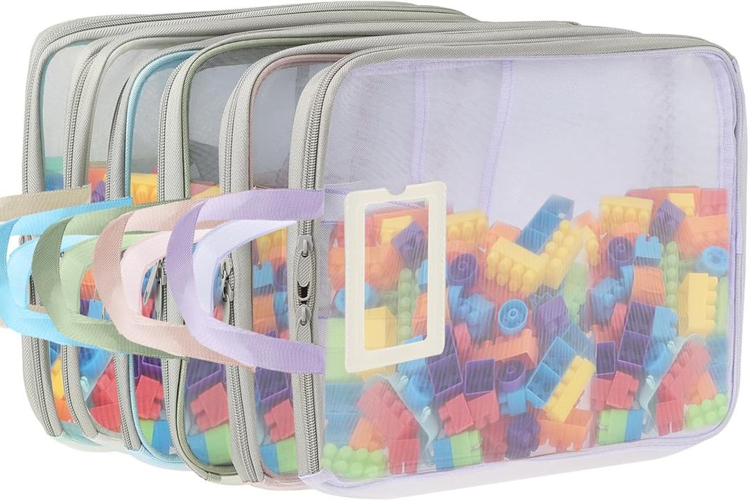 6 Packs Mesh Toy Zipper Storage Bags Sets Storage Organizer with Pockets Portable Handle for Office