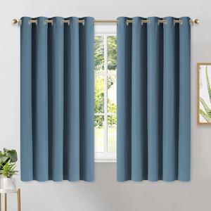 NICETOWN Blackout Curtain Panels for Bedroom, Smoky Blue, 2 Panels, W70 x L63-inch, Grey, Thermal Insulated Grommet Top Blackout Draperies and Drapes for Basement