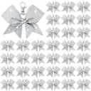 36PCS Cheer Bow Keychain Glitter Bow Keychain Hair Bow for Girls Rhinestones Sequin Bow School Senior Cheer Bow Accessories for Teen Softball football Cheerleader (Glitter Silver) (36 PCS-Glitter Silver)