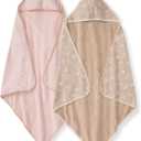 Hooded Towels, Absorbent Knit Terry, Super Soft Single Ply, 100% Organic Cotton, Whimsical Floral, 2-Pack