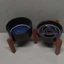 Ceramic 0.9 Cup Raised Slow Feeder Dog Bowl Set, Elevated 6.1inch Water Bowl and 6.1inch Slow Dish with Acacia Wood Stand for Small Dogs (2 x Starry Sky+ Stand)