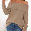 Okiwam Womens Off The Shoulder Sweater Casual Loose Knitted Long Sleeve Pullover Fall Outfits Spring Fashion Clothes 2026 (Brown), M