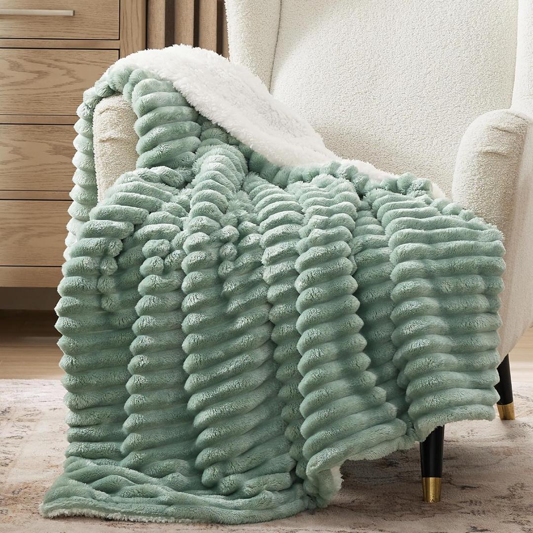 Bedsure Sherpa Throw Blanket for Couch - Super Soft, Cozy Fleece Thick Warm Blanket for Winter, Gentle Soft Plush & Fluffy Christmas Throw Gift for Women, Room Decor, Sage Green, 50x60 Inches