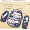 BOYATU Travel Makeup Bags for Women: Vintage Roman Column Texture Large Capacity Cosmetic Bag - Each Journey, Quiet Luxury Serenity - 3 Pcs Set Organizer Toiletry Purse 50% Extra Storage(Indigo)
