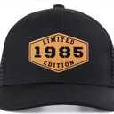 40th Birthday Gifts for Men - 40th Birthday Decorations for Men, Adjustable Trucker Hat with Leather Patch (Le1985-black)