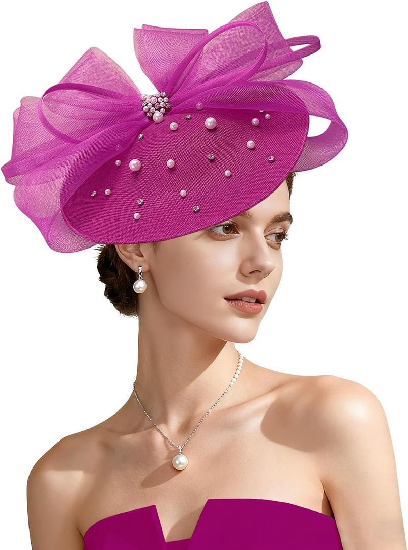 Kgromfy Tea Party Hat for Women Fascinator Hat Elegant Church Hats Wedding Headband Luxury Fancy Hat Lady Headwear for Derby