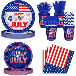 192pcs American Flag Patriotic Party Decorations for Happy 4th of July Plates, Cup, Napkin, Tableware, Independence Day Party Supplies Plates Serve 24 Guests