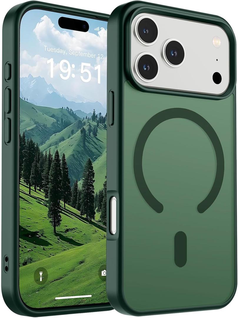 SUPFINE Magnetic for iPhone 17 Pro Case (Compatible with MagSafe)(Military Grade Drop Protection) Translucent Matte Shockproof with Anti-Fingerprint Phone Cover 2025, Forest Green