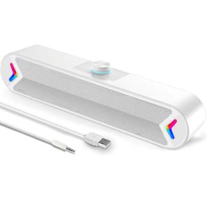LENRUE Computer Speakers,Wired USB-Powered Sound-bar with 10W Stereo Sound for PC Desktop,Plug-n-Play (A39PRO /White)