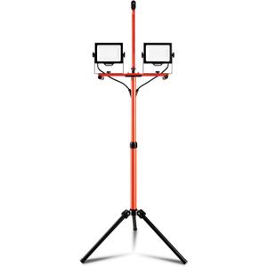PARMIDA LED Dual-Head Work Light with Telescoping Tripod Stand Up to 6 Ft Tall, UL Approved Cable, Durable Metal Body, 10,000 Lumen, 100W, IP65 Waterproof, Rotating & Detachable Heads, 8 Ft Power Cord