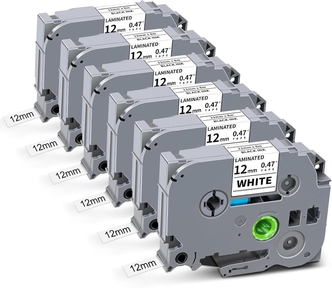 Tz-231 12mm 0.47 Laminated White Tze Label Tape Compatible for Brother Tze-231 Black on White Refill Work for Ptouch Label Maker PTD220 PTH111 PTD210 PTH110 PTD600 PTD200 PTD410, 1/2' x 26.2', 6 Pack