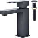 Faustina Black Bathroom Faucet 1 Hole,Single Handle One Hole Bathroom Faucet with Pop Up Drain Assembly,Centerset Vanity Faucet RV Bathroom Sink Faucet Stainless Steel Basin Faucet Restroom Faucet