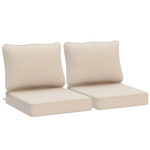 AAAAAcessories Outdoor Deep Seat Cushions, Waterproof, Fade-Resistant Patio Furniture Replacement Cushions, 24" x 24" x 5", Set of 2, Beige