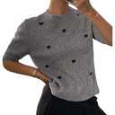 SOLY HUX Women's Short Sleeve Sweater Crew Neck Heart Print Knit Top Work Office Clothes Grey Hearts Large