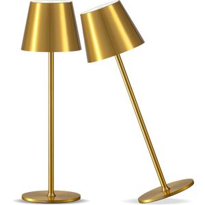 PUSU Cordless Rechargeable Table Lamp Set of 2, 4000mAh Battery Powered LED Desk Lamp, 3 Color Stepless Dimming Up, Portable Table Light Lamp for Bedroom Restaurant Outdoor (Gold)