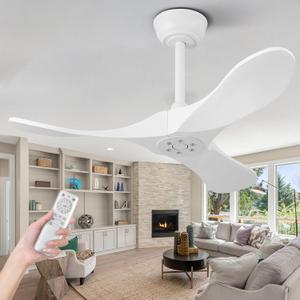 QWO 36 Inch White Outdoor Ceiling Fan Without Light, Solid Wood Ceiling Fans For Patios Porch,Modern Ceiling Fan With Remote