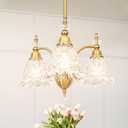 Vintage 3 Light Glass Chandelier, Brass Dining Room Light Fixtures Over Table, Farmhouse Glass Chandelier Lighting for Kitchen Table, Dinning, Foyer, Bathroom, Living Room, Bedroom (Gold)