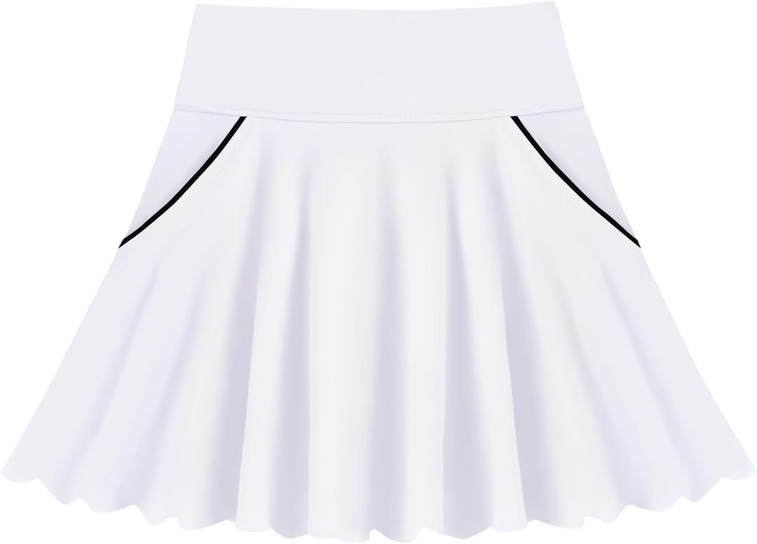 Toddler Girl Skirts with Shorts and Pockets Athletic Shorts Skirts for Girl A Line Scalloped Tennis Skater Skorts (White)
