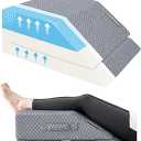 Wellsin 2 Height Adjustable Wedge Leg Pillow for Elevation, Memory Foam Leg Elevation Pillows for Swelling with 3 Handles and Washable Cover