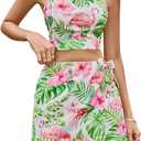 SweatyRocks Women's Tie Backless Tropical Print Halter Top and Shorts 2 Piece Vacation Outfits M