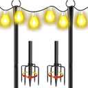 2 Pack 10Ft String Light Poles, Metal Poles with Fork for Outside Lights,Outdoor Metal Light Stand with Fence Brackets Hanging Lights for Garden Patio Wedding Backyard Deck Party
