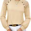siliteelon Lace Long Sleeve Tops Dress Shirt Womens Crew Neck Loose Dressy Blouse Business Casual Work Summer 2026 Cream (Beige, XXL)