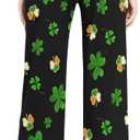 Women's Pajama Sleep Pant Palazzo Pjs Lounge Bottom Wide Leg Pant with Drawstring (L)