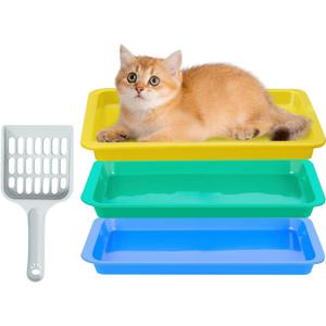 3 Pcs Kitten Litter Box,9.6"*7.2''*0.9'' Plastic Portable Small Litter Pan Low Entry Waterproof Bunny Cat Litter Box,Multi Color Nonstick Litter Tray Travel Toilet for Small Pet Guinea Pig Rabbit