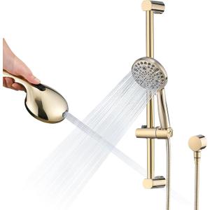 Hand Shower with Slide Bar, High Pressure 10 Setting Handheld Shower Head, Adjustable Height 24" Slide Bar, Wall Supply Elbow and 6.6ft Extra Long Shower Hose - Gold