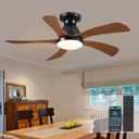 SHIHOT 42 Inch Low profile Ceiling Fans with Lights and Remote, Modern Flush Mount Ceiling Fan Light Fixture for Bedroom with 5 Blades, 6 Speeds, Timing, Dimmable 3 Light Colors