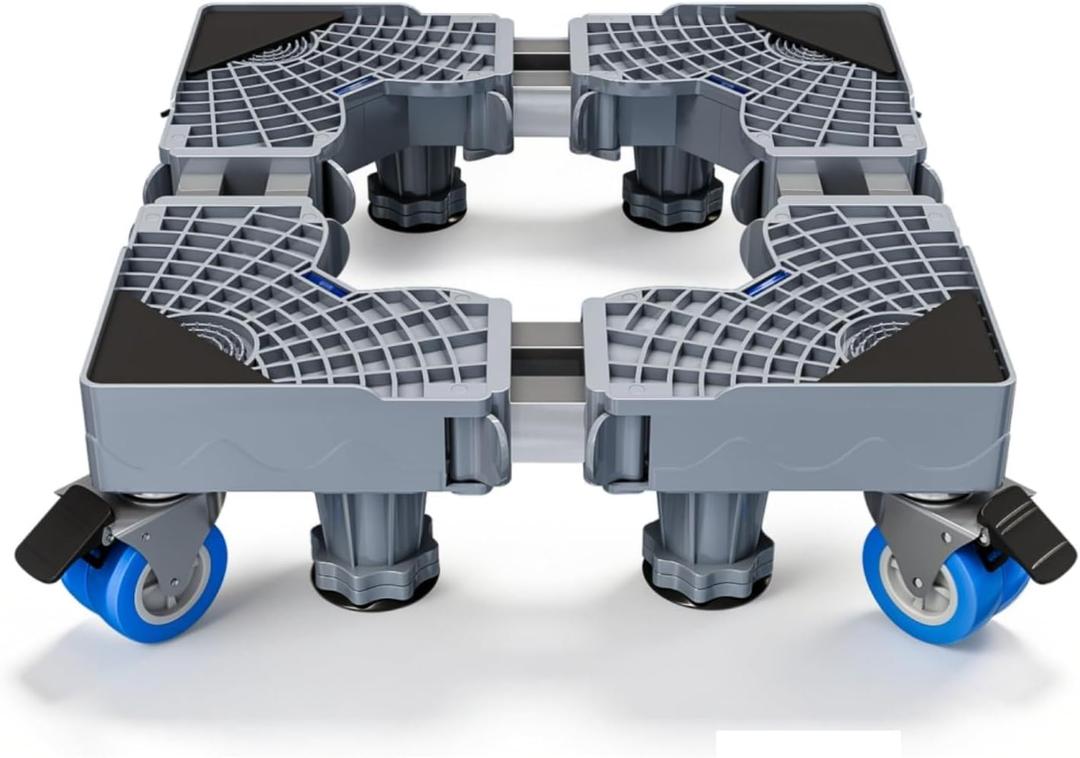 QWUE Mobile Base With 4 Locking Wheels And 8 Strong Feet 17-24.1 Inch, Heavy Duty Furniture Dolly for Washer, Mini Refrigerator and Dryer, Adjustable Mini Fridge Stand Washing Machine Stand Pedestal