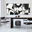 QKF Black Framed Abstract Wall Art Geometric Black & White Canvas Paintings for Living Room Bedroom Bathroom Modern Minimalist High Gloss Decor 16x24 Inches 3 Piece Set