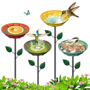 VeyFolzin.st 4PCS Flower Bird Baths for Outdoors, 5.9" Metal Hummingbird Bath with Adjustable Stake, Colorful Garden Birdbath Decor Set for Outside Yard Lawn Patio﻿(Datura)