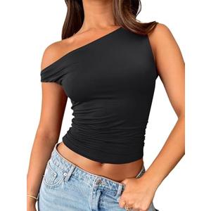 Trendy Queen Womens Summer Off The Shoulder Tops Going Out T Shirts Crop Tank Top Fashion Clothes Spring Outfits 2025, L
