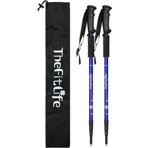 TheFitLife Nordic Walking Trekking Poles - 2 Sticks with Anti-Shock and Quick Lock System, Telescopic, Collapsible, Ultralight for Hiking, Camping, Mountaineering, Backpacking, Walking, Trekking (Blue)