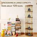 5 Tier Rotating Bookshelf Tower, Revolving Bookcase, 360 Round Spinning Book Shelf, Narrow Swivel Bookshelves Vertical Turning Corner Bookshelf Organizer for Bedroom, Living Room, Gold & Brown