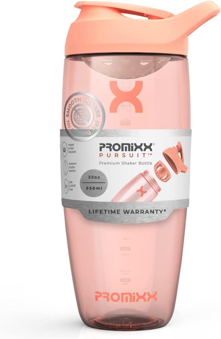 Promixx Pursuit Protein Shaker Bottle (32 oz) – Silent No-Ball Mixer, Leak-Proof Lid, BPA/ BPS & Phthalate-Free ECOZEN – Easy-Clean Shaker Cup for Protein Shakes, Pre & Post-Workout Smoothies