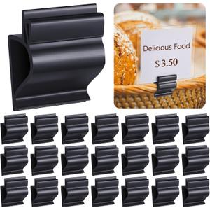 20 Pack Food Tray Label Holders Bowl Sign Clip Black Plastic Reusable Clip on Sign Holder for Buffet on Table Number for Cup Buffet Deli Tray Charcuterie Bake Sale Gathering Retail Merchandise Display