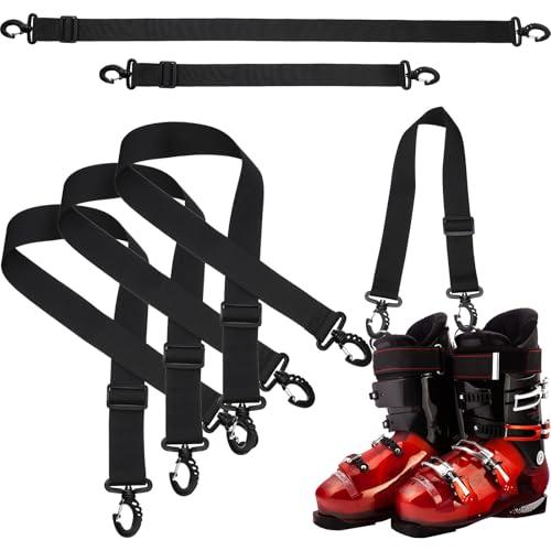 Skylety 4 Pieces Ski Boot Carrier Straps Adjustable Snowboard Strap Shoulder Sling Leash Ice Skates Shoulder Carrier Winter Gear Leash Sport Snowboard Accessories(Black)