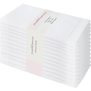 PurpleEssences Set of 12 Hemstitch Cloth Dinner Napkins 100% Cotton - Soft Durable Washable - Ideal for Wedding Fall Thanksgiving - Perfect Everyday Use Table Linen 18x18 - White