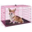 FDW | 30" Foldable Metal Dog Crate | Pink | Cage for Medium Dogs | Heavy Duty, Portable Wire Kennel with Double Door, Divider & Leak-Proof Tray | For Training, Home, Travel Indoor/Outdoor Use