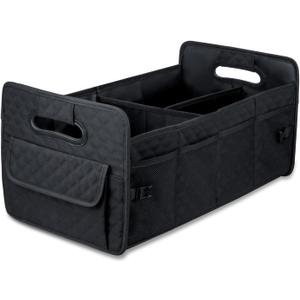 JiatuA Car Trunk Organizer for SUV, Car Storage Organizer Collapsible Multi Compartment Container Box, Adjustable Car Accessories for Women/Men, Black (Standard)