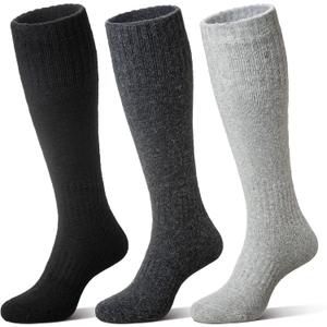 Eocom Unisex Merino Wool Ski Socks Thermal Warm Winter Thick Knee High Long Snowboarding Boot Socks for Women Men 3 Pairs (Medium, Black/Grey)