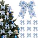 24 Pcs Starfish Christmas Bows for Christmas Tree 6 Inch Ocean Starfish Ribbon Bows for Wreath Xmas Gift Wrapping Garland Holiday Party Crafts Decoration (Blue)