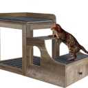 Pet Bunk Bed for Cats, Multi-Level Pet Window Perch Seat Platform with Removable Stairs and Mats for Cats and Dogs, Pet Bed Couch with Drawers for Bedside, Home, Indoor Use, Grey