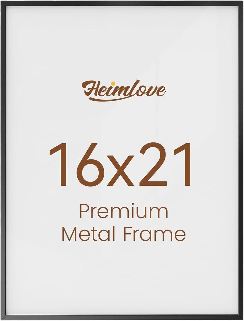 16x21 Metal Picture Frame,Black Aluminum Wall Gallery Poster Puzzles Artwork frames-Real Tempered Glass,Mounting Horizontally or Vertically Decor for Wall-1Pack